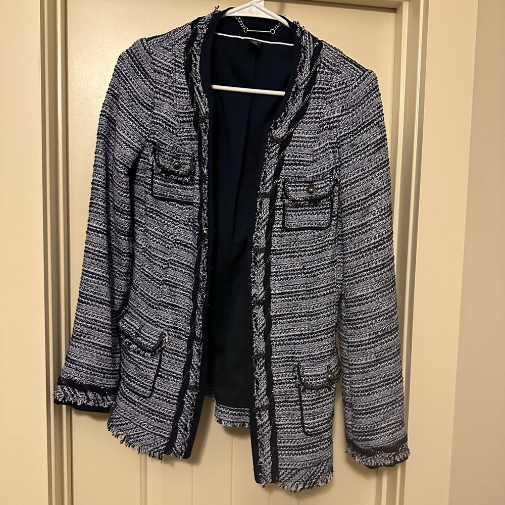 White House Black Market navy tweed jacket
